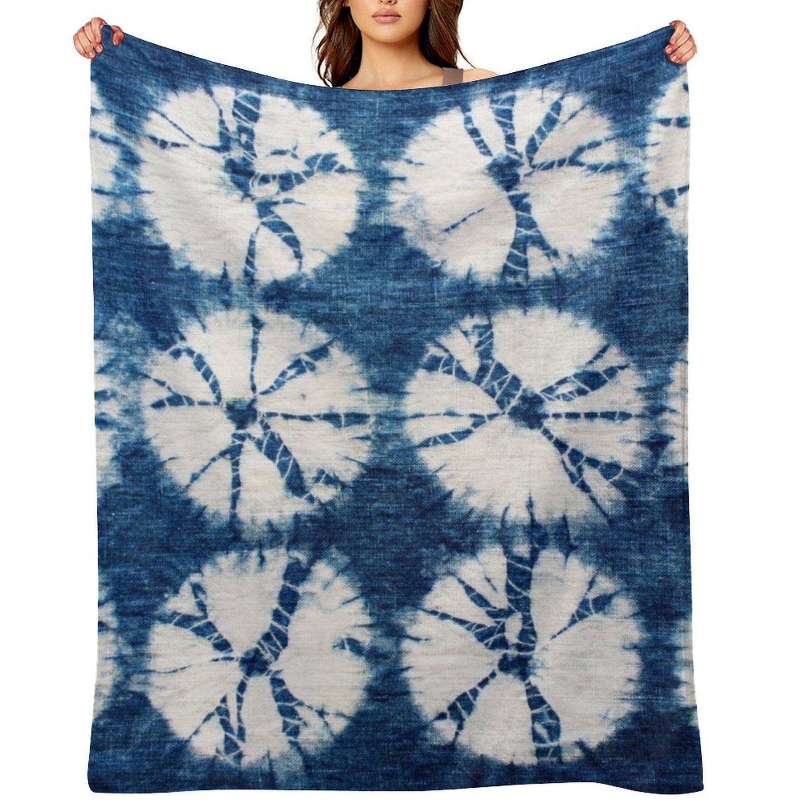 Shibori Tie Dye - Koc z wzorem Shibori, indygo, tie-dye,